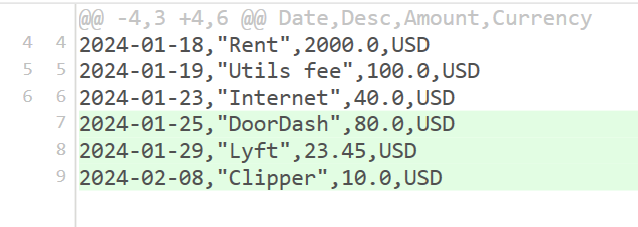 Diff of CSV file adding only new lines at the end